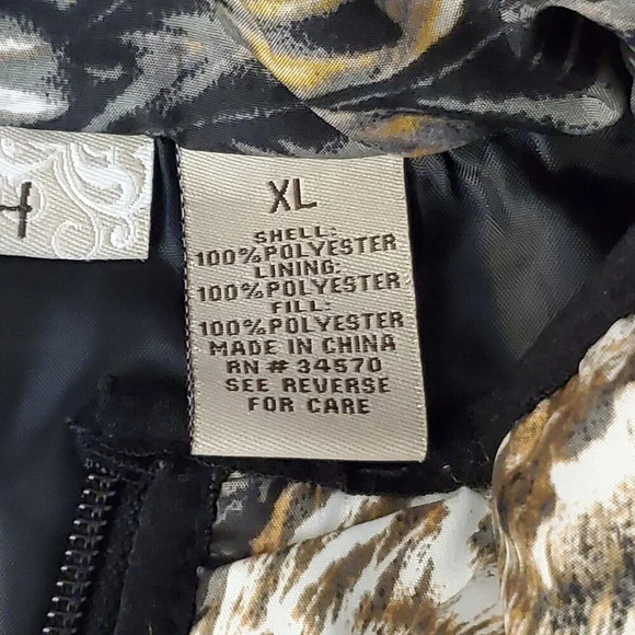 Fresh Puffer Vest XL Multicolor Abstract Feather Print Sleeveless Zip-Up - Picture 6 of 8